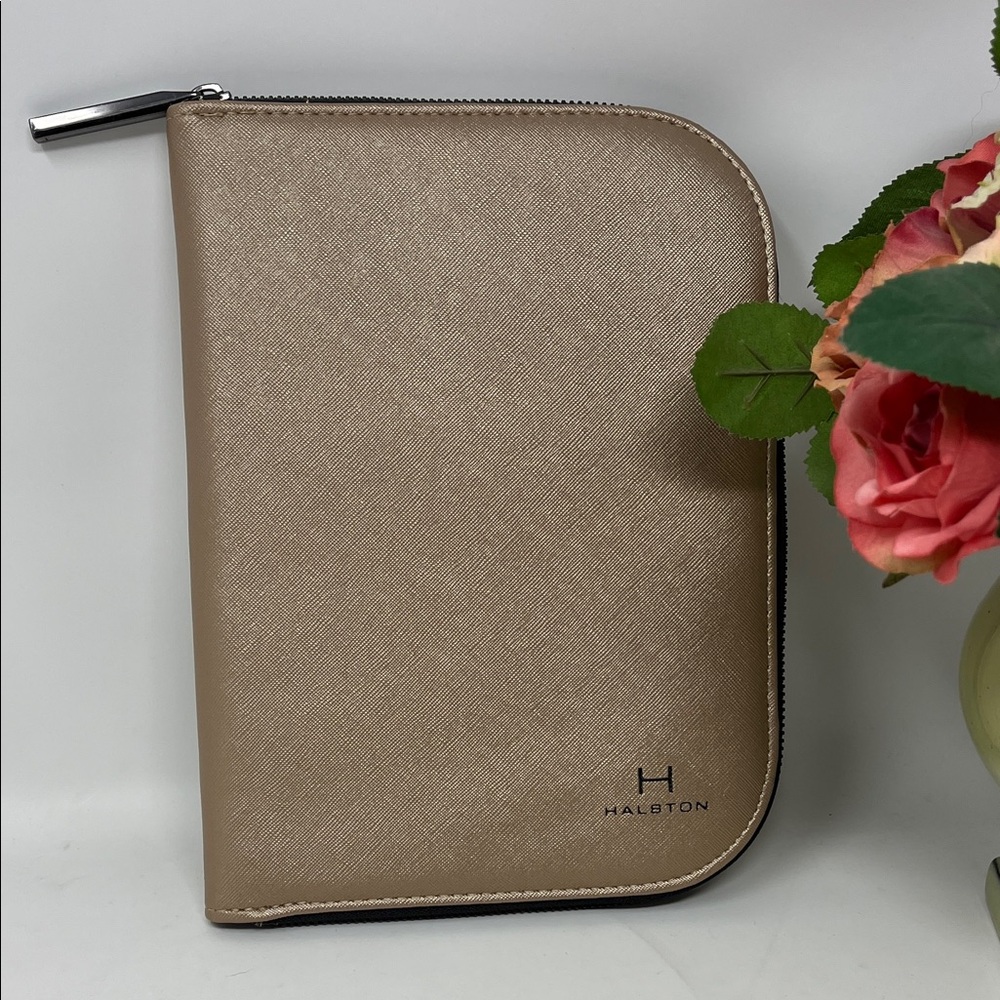 H BY HALSTON JEWELRY TRAVEL WALLET CASE FAUX LEATHER ROSE GOLD NWOT